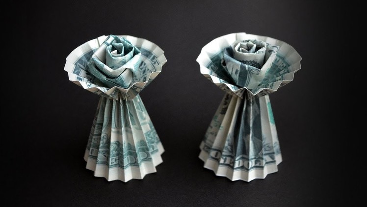 My Money STAND (flower vase) WITH ROSE | Origami Dollar Tutorial DIY by NProkuda