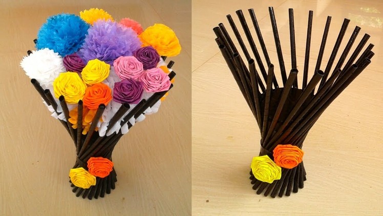 Paper Flower Vase | Flower Vase Making-Home decor craft idea || SUNIL CREATION