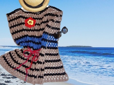 Top largo para playa o piscina a crochet paso a paso (Version Diestra)