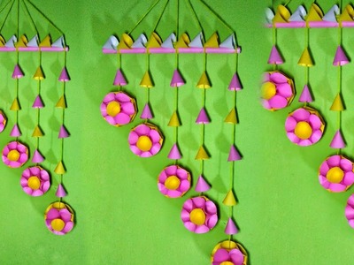 Wall hanging decoration.Wall hanging craft ideas with paper.Wind chime making at home