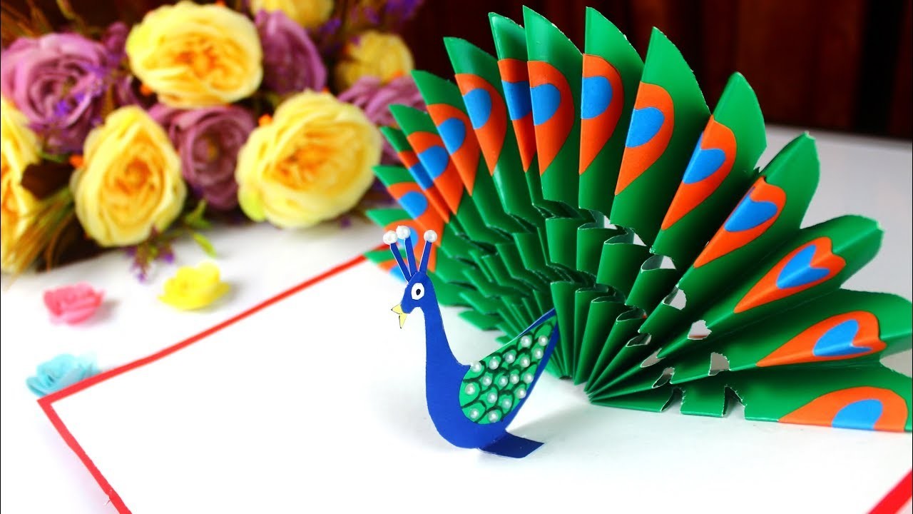 Diy How To Make Peacock Pop Up Card Easy Blue And Green Peacock With Paper Handmade Birthday Card