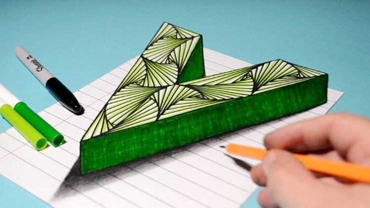 Easy Trick Art Drawing. How to Draw 3D Letter V. Anamorphic Illusion with Color Markers