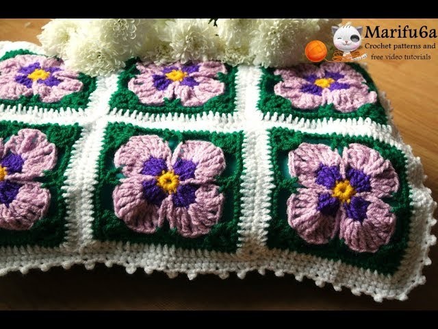 How to crochet easy violets flowers blanket afghan  pattern by marifu6a