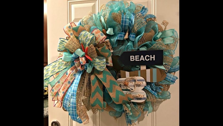 How to make a beach wreath poof with ruffles Jute mesh and fabric mesh