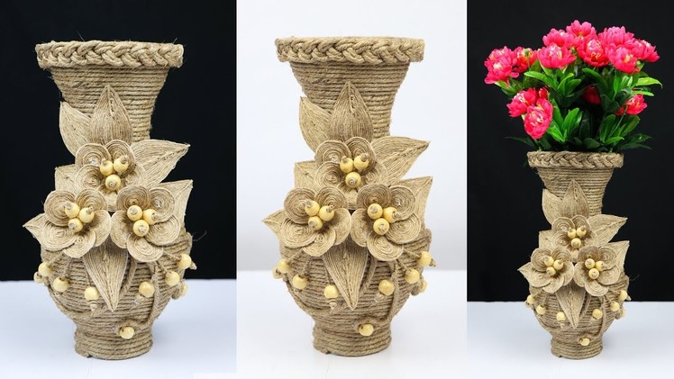 How to make a beautiful flower vase with plastic bottle and jute rope | best out of waste