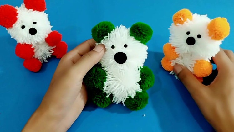 How To Make Pom Pom Teddy Bear With Wool | Woolen Teddy Bear Making At Home | DIY Woolen Craft