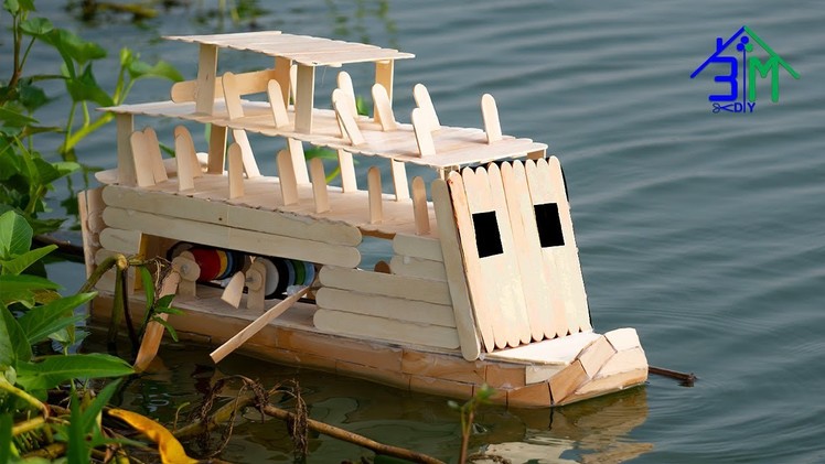 DIY a Beautiful Mini Ship From Popsicle stick to Float on Water. Designing Crafts by 3M DIY