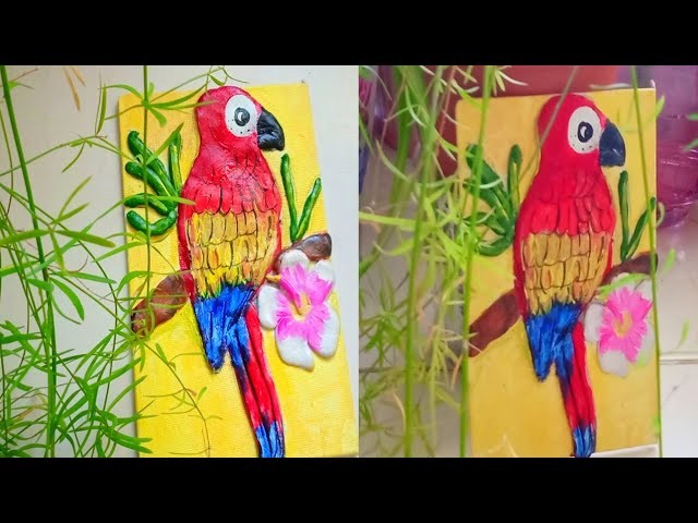 DIY Clay parrot mural. how to make mural at home. clay bird