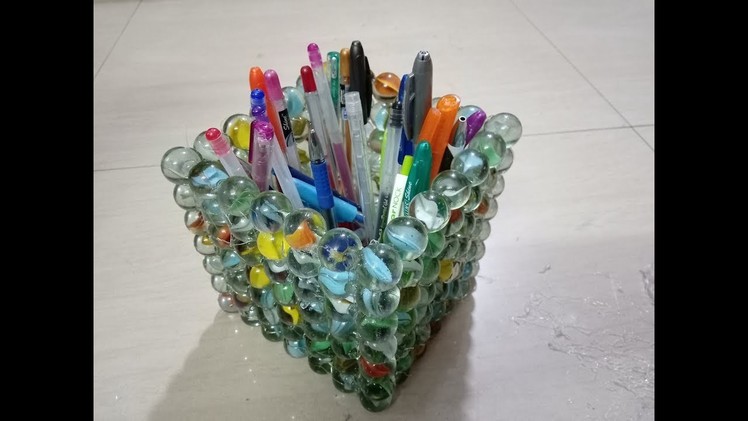 DIY: How to make pen.pencil  stand using marbles - best out of waste craft