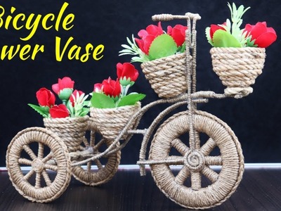 DIY Jute Bicycle Flower vase | Decorative Bicycle Flower Pot | Best Out Of Waste Jute Rope Craft