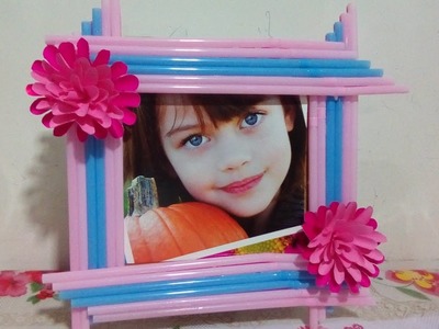 Handmade photo frame with cardboard and drinking straws . . . .diy