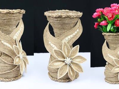 How to make a flower vase with jute rope and plastic bottle | best out of waste