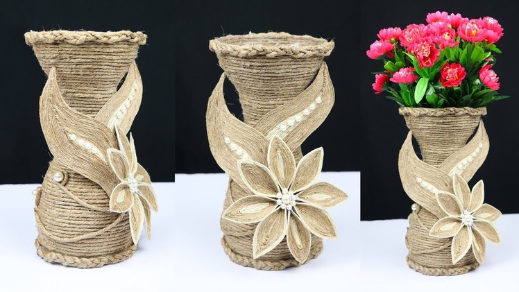 How to make a flower vase with jute rope and plastic bottle | best out of waste
