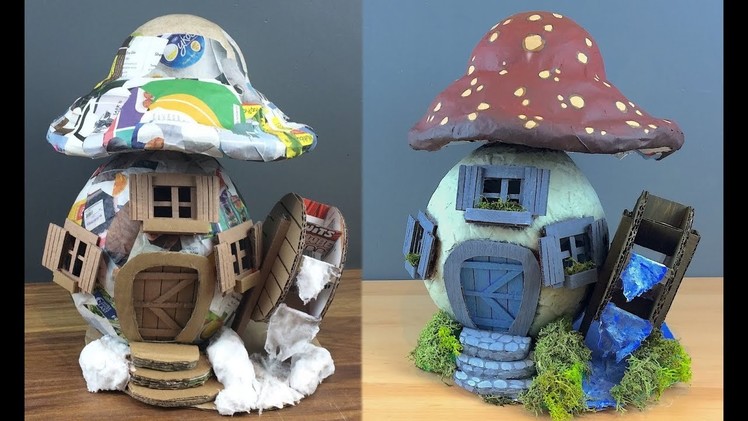 How To Make a Paper Mache Fantasy Mushroom House , Fairy Mushroom House Night Light