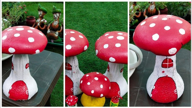How to make beautiful cement mushroom for garden decoration