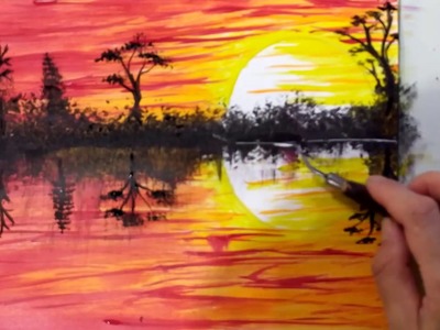 Simple drawing. Painting of sunset. DIY Let’s draw it. Sonnenuntergang malen