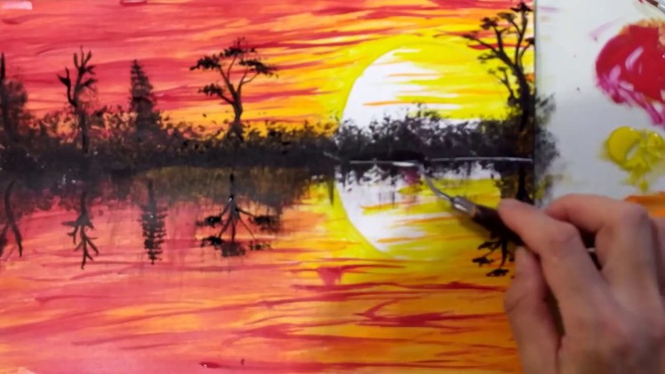 Simple drawing. Painting of sunset. DIY Let’s draw it. Sonnenuntergang malen