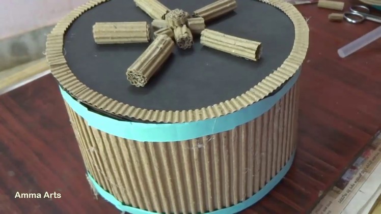 వాడేసిన అట్ట పెట్టి తో రౌండ్ బాక్సు చేద్దాం. Basket | Cardboard Crafts |  DIY  crafts, Amma Arts