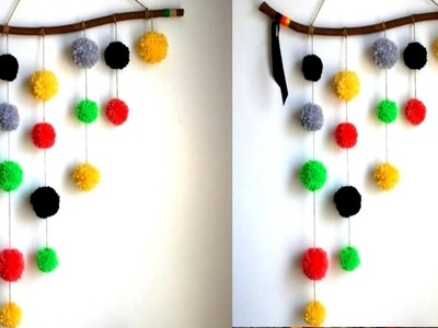 WOOLLEN Pom pom wall hanging.DIY  very easy and simple woollen pom pom hanging