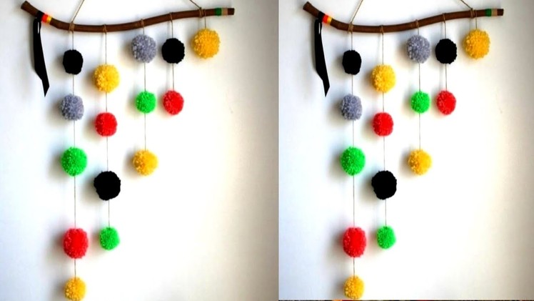 WOOLLEN Pom pom wall hanging.DIY  very easy and simple woollen pom pom hanging