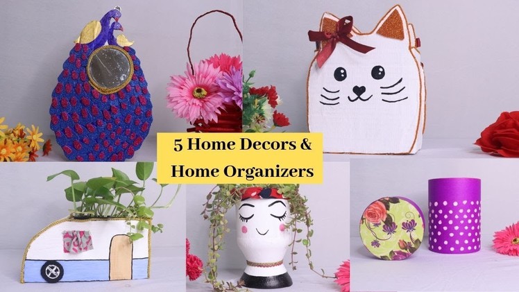 5 Easy Home Decors and Home Organizers idea.  DIY Handmade Cardboard craft ideas By Aloha Crafts