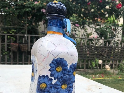 DIY: How to make Blue flower decoration art on a whiskey bottle TUTORIAL