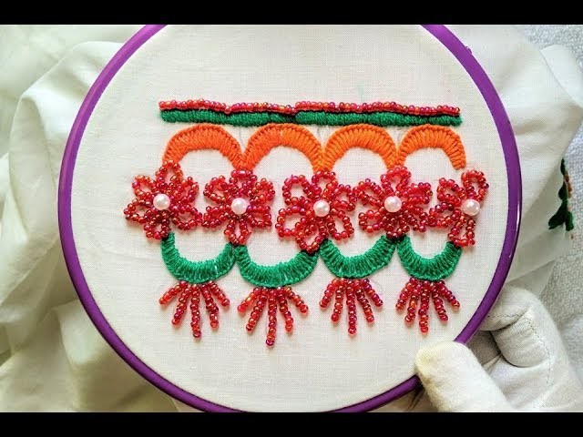 Hand Embroidery - Design for Dress Border (Bead's Works + Blanket Stitch)