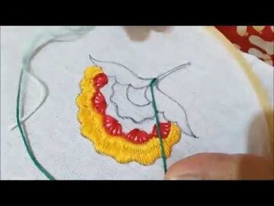 Hand embroidery of a flower with buttonhole and cretan stitch