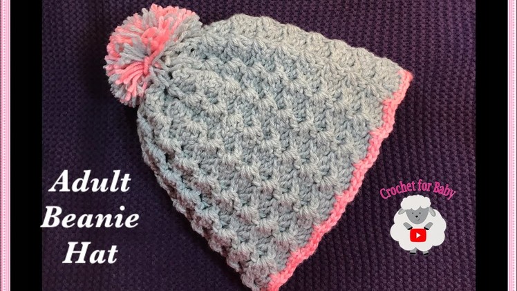 LEFT Handed Adult unisex crochet beanie hat - Crystal Waves crochet stitch -Crochet for Baby #192
