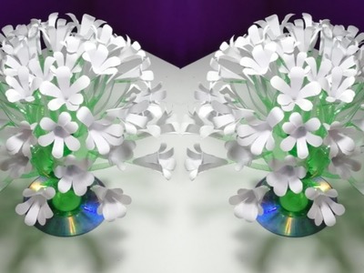 Make Beautiful paper flower || Empty plastic bottle vase making crafte-Water bottle recycle flower