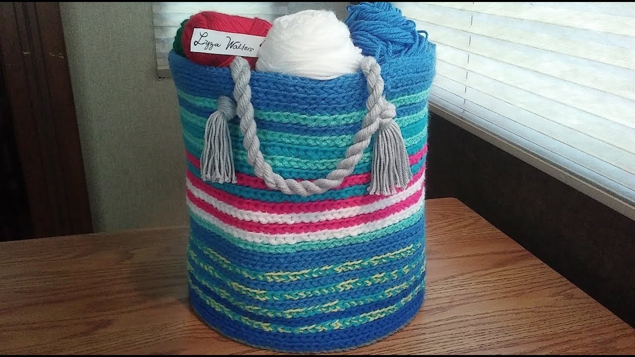 Part 2 Crochet a Round Basket with Yarn Rope Handle