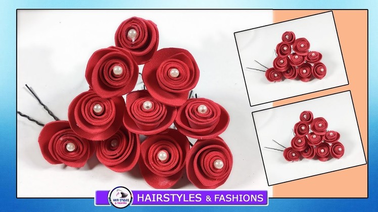 Beautiful Red Flowers Hair Accessory With Brooch Tutorial|| DIY||Hairstyles and Fashions