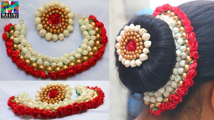 DIY.Beautiful red flowers buds & golden beads hair accessory with brooch tutorial