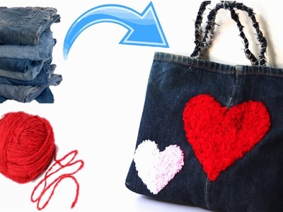 DIY Denim Handbag out of old jeans - Old clothes recycle tutorial - best out of waste