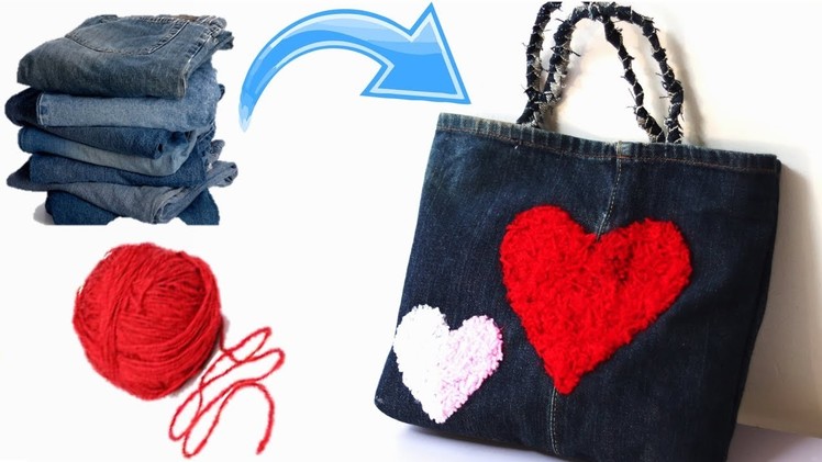 DIY Denim Handbag out of old jeans - Old clothes recycle tutorial - best out of waste