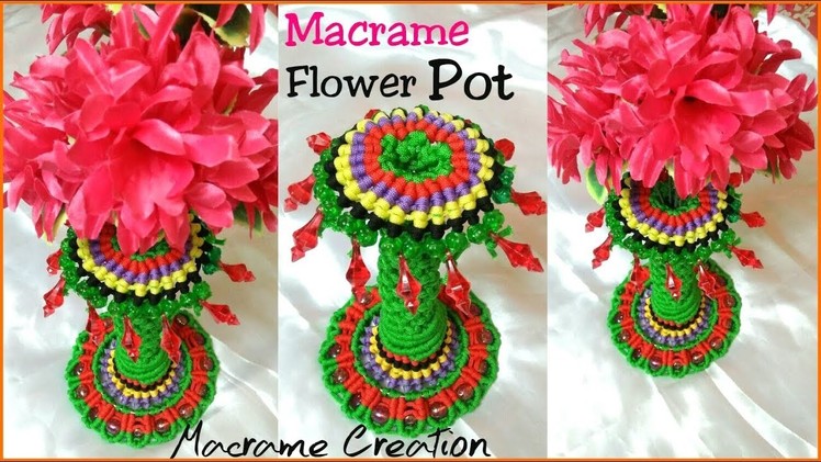DIY Macrame flowers pot.macrame flower vase design tutorial in Hindi