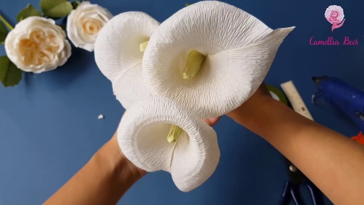 DIY Paper Calla Lily DIY how to make crepe paper flowers (white)