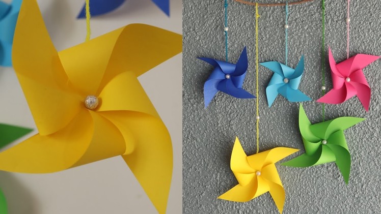 DIY paper windmill wall hanging - Easy paper wall hanging tutorial