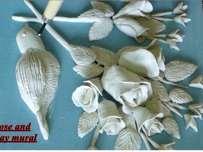 DIY Rose And Bird Clay Mural On Canvas | 3D WALL HANGING