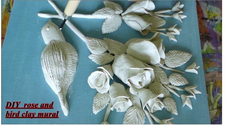 DIY Rose And Bird Clay Mural On Canvas | 3D WALL HANGING