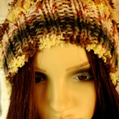 Hand Knitted Woman's Brown Multicoloured Pom Pom Hat - Free Shipping