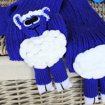 Handmade Child's Knitted Blue Lamb Scarf - Free Shipping
