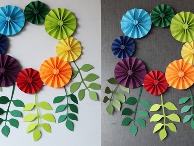 Paper flower and leaves wall hanging tutorial - DIY easy wall decoration ideas
