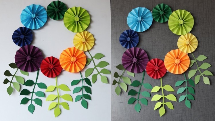 Paper flower and leaves wall hanging tutorial - DIY easy wall decoration ideas