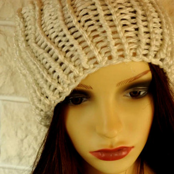Woman's White Knitted Shimmery Winter Hat With A White Pom Pom - Free Shipping