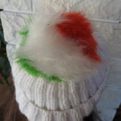 Women's White Two Style Hat With A pom Pom In The Colours Of The Italian Flag - Free Shipping