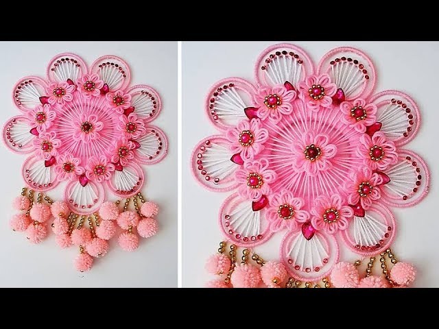 BEST OUT OF WASTE BANGELS AND WOOL CRAFT IDEA.DIY WOOLEN AND BANGELS WALL HANGING TORAN 407