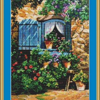 Blue Shutter Cross Stitch Pattern