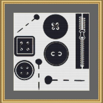 Buttons And Zip Cross Stitch Pattern