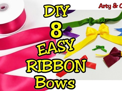 DIY 8 Easy Satin Ribbon Bows | How to Make Ribbon Bow | Ribbon Hair Bow Tutorial by Arty & Crafty